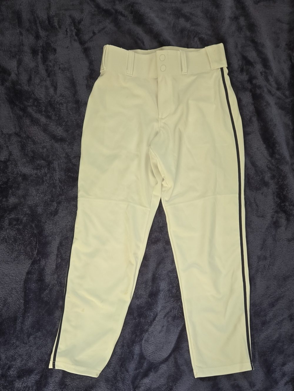Youth Large White Baseball Pants with Black Side Stripe